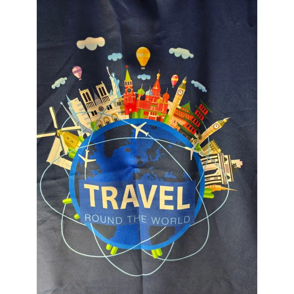 Travel Round The World Luggage Cover Navy Blue Global Landmark Graphic Protector